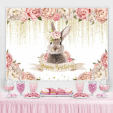 Toile de fond rose floral et lapin paillettes joyeux anniversaire